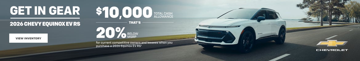 2026 Chevy Equinox EV RS. $10,000 Total Cash Allowance. Thats 20% Below MSRP for current competit...